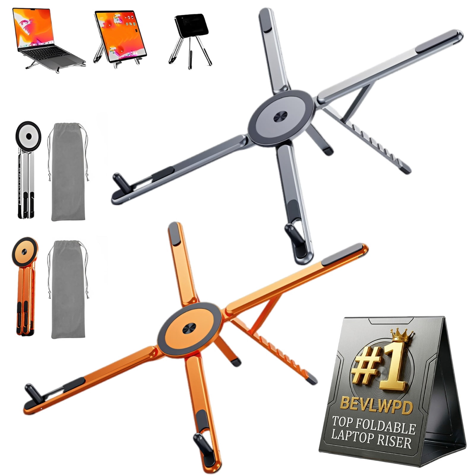 3-in-1 Magnetic Foldable Laptop Stand Portable Adjustable Computer Riser for Desk Integrated Folding Desktop Phone Holder Aluminum Tablets Collapsible Lying down Multi-angle Support