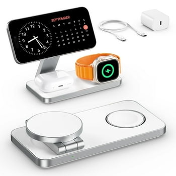 3-in-1 Magnetic Foldable Wireless Charging Station - Fast Charging Compatible with MagSafe (iPhone 16/15/14/13/12), Apple Watch 4 5 6 7 8 9 10 SE/Ultra & AirPods Pro/4/3/2