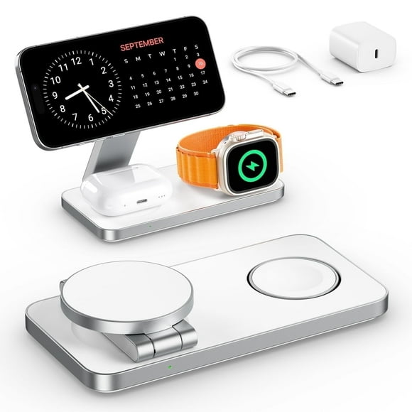 3-in-1 Magnetic Foldable Wireless Charging Station - Fast Charging Compatible with MagSafe (iPhone 16/15/14/13/12), Apple Watch 4 5 6 7 8 9 10 SE/Ultra & AirPods Pro/4/3/2