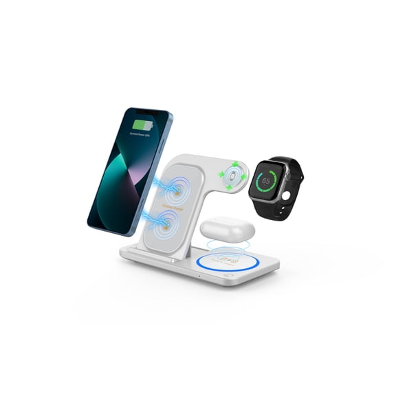 Geryst 3-in-1 Wireless Charging Station for iPhone 8-18 Pro Max, White