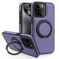 thumbnail image 1 of 3-in-1 [Magnetic+KickStand+Ring Holder] for iPhone 13 Pro Max PU Leather Case, Compatible with MagSafe, Invisible 360° Rotatable Ring Stand Shockproof Protective Magnetic Cover,Purple, 1 of 8