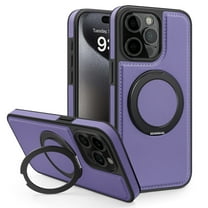 3-in-1 [Magnetic KickStand Ring Holder] for iPhone 13 Pro Max PU Leather Case, Compatible with MagSafe, Invisible 360° Rotatable Ring Stand Shockproof Protective Magnetic Cover,Purple