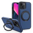 thumbnail image 1 of 3-in-1 [Magnetic+KickStand+Ring Holder] for iPhone 14 PU Leather Case, Compatible with MagSafe, Invisible 360° Rotatable Ring Stand Shockproof Protective Magnetic Cover,Blue, 1 of 6