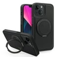 thumbnail image 1 of 3-in-1 [Magnetic+KickStand+Ring Holder] for iPhone 14 PU Leather Case, Compatible with MagSafe, Invisible 360° Rotatable Ring Stand Shockproof Protective Magnetic Cover,Black, 1 of 7