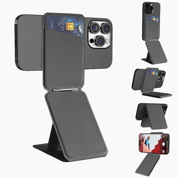 3-in-1 Magnetic Phone Tripod Stand& Selfie Stick for Phone17 pro max, Compatible with MagSafe, Multi-Angle, Portable, NFC Card Holder/RFID Blocking, Magnetic Ring for Samsung(Black)
