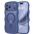 thumbnail image 1 of 3 in 1 Magnetic Wavy Case for iPhone 17 Pro Max 6.9", Matte Protective Case with Screen Protector and Wrist Strap,Deep Blue, 1 of 7