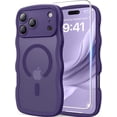 thumbnail image 1 of 3 in 1 Magnetic Wavy Case for iPhone 17 Pro Max 6.9", Matte Protective Case with Screen Protector and Wrist Strap,Deep Purple, 1 of 7