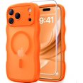 thumbnail image 1 of 3 in 1 Magnetic Wavy Case for iPhone 17 Pro Max 6.9", Matte Protective Case with Screen Protector and Wrist Strap，Orange, 1 of 7