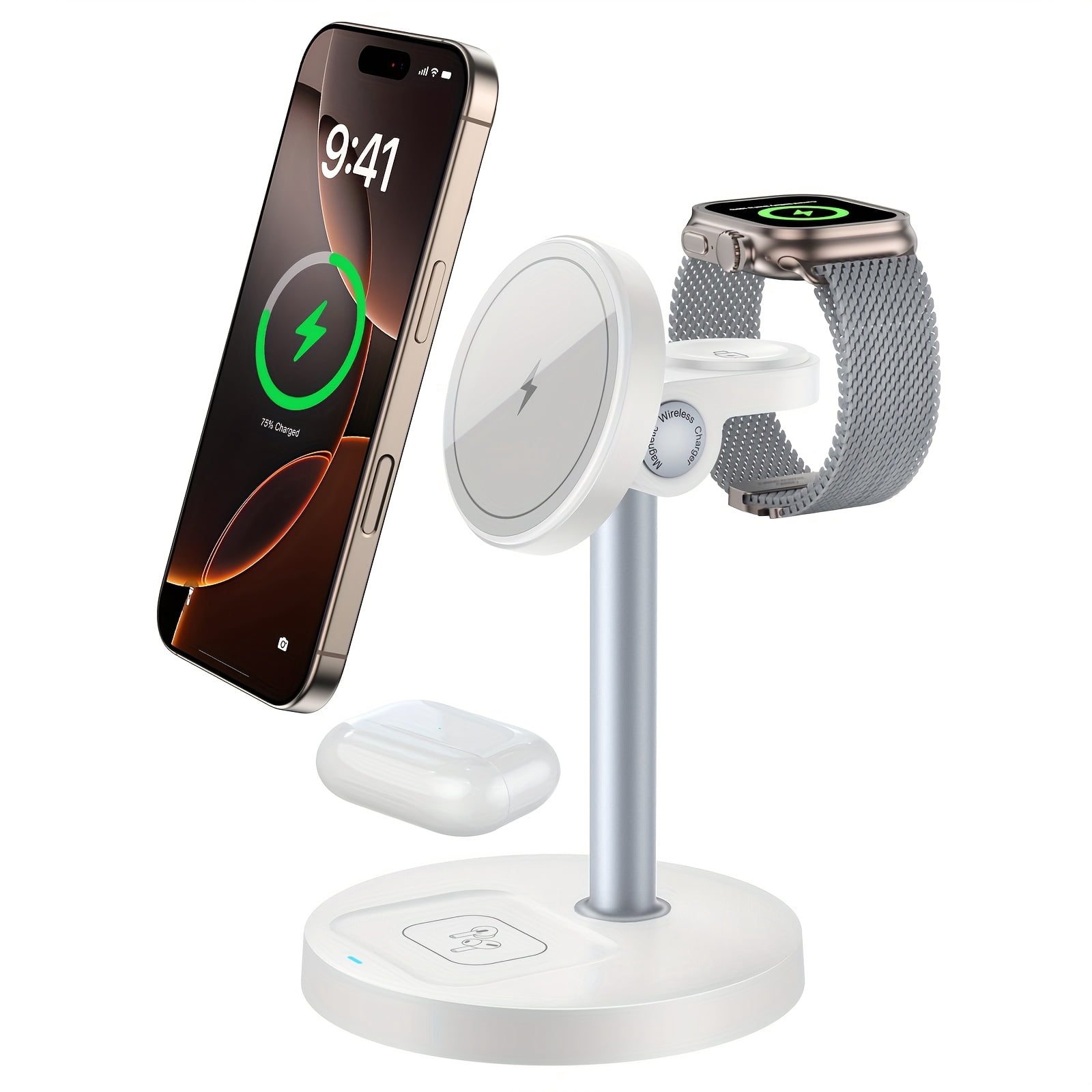 3-in-1 Magnetic Wireless Charger Stand: 15W Fast Charging for iPhone 16/15/14/13/12, Apple Watch & AirPods | Adjustable, Heat Dissipation, Strong Magnetic Grip, Dopamine Colors