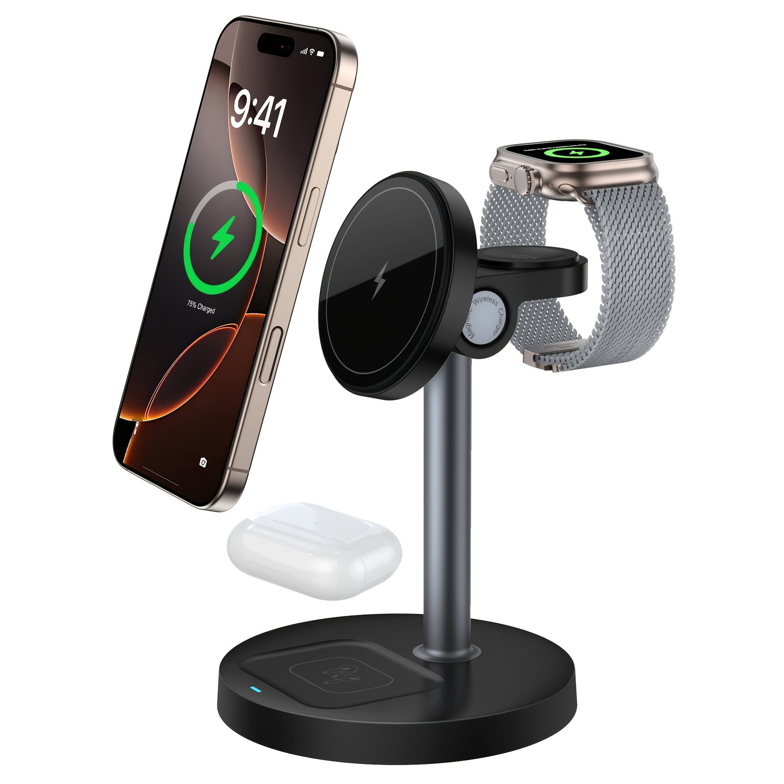 3-in-1 Magnetic Wireless Charger Stand: 15W Fast Charging for iPhone 16/15/14/13/12, Apple Watch & AirPods | Adjustable, Heat Dissipation, Strong Magnetic Grip, Dopamine Colors