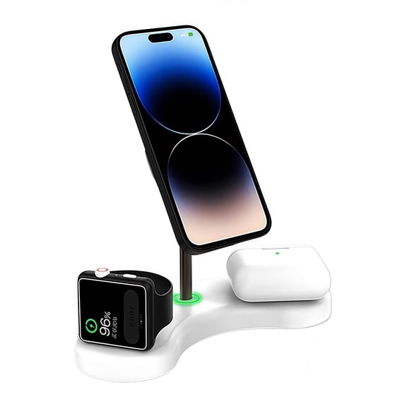 3-in-1 Magnetic Wireless Charger with 15W Fast Charging, 360° Rotation Phone Stand for Smartphones-White