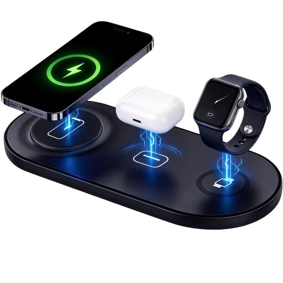 3 in 1 Magnetic Wireless Charging Station Black, Qi2 Certified 15W Fast Charging Pad Compatible with iPhone/Apple Watch/AirPods