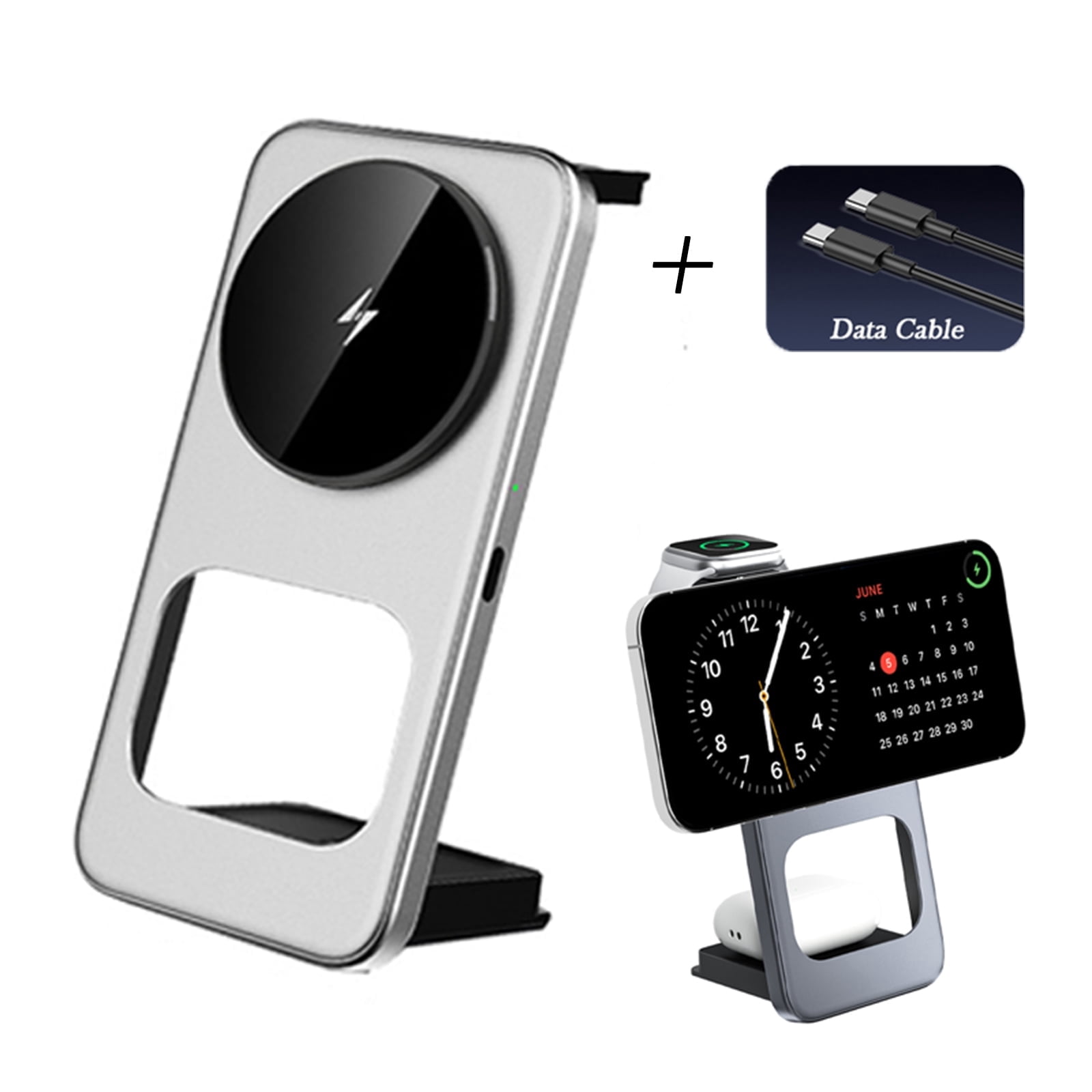 3-in-1 Magnetic Wireless Charging Station, Foldable Fast Charger Stand Compatible with MagSafe iPhone 17-12, Android Phones, Apple Watch & AirPods