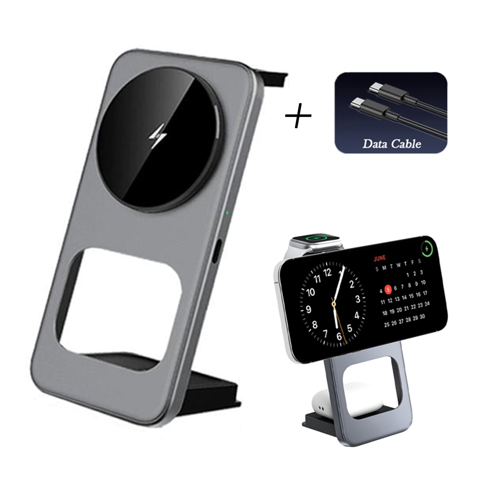 3-in-1 Magnetic Wireless Charging Station, Foldable Fast Charger Stand Compatible with MagSafe iPhone 17-12, Android Phones, Apple Watch & AirPods