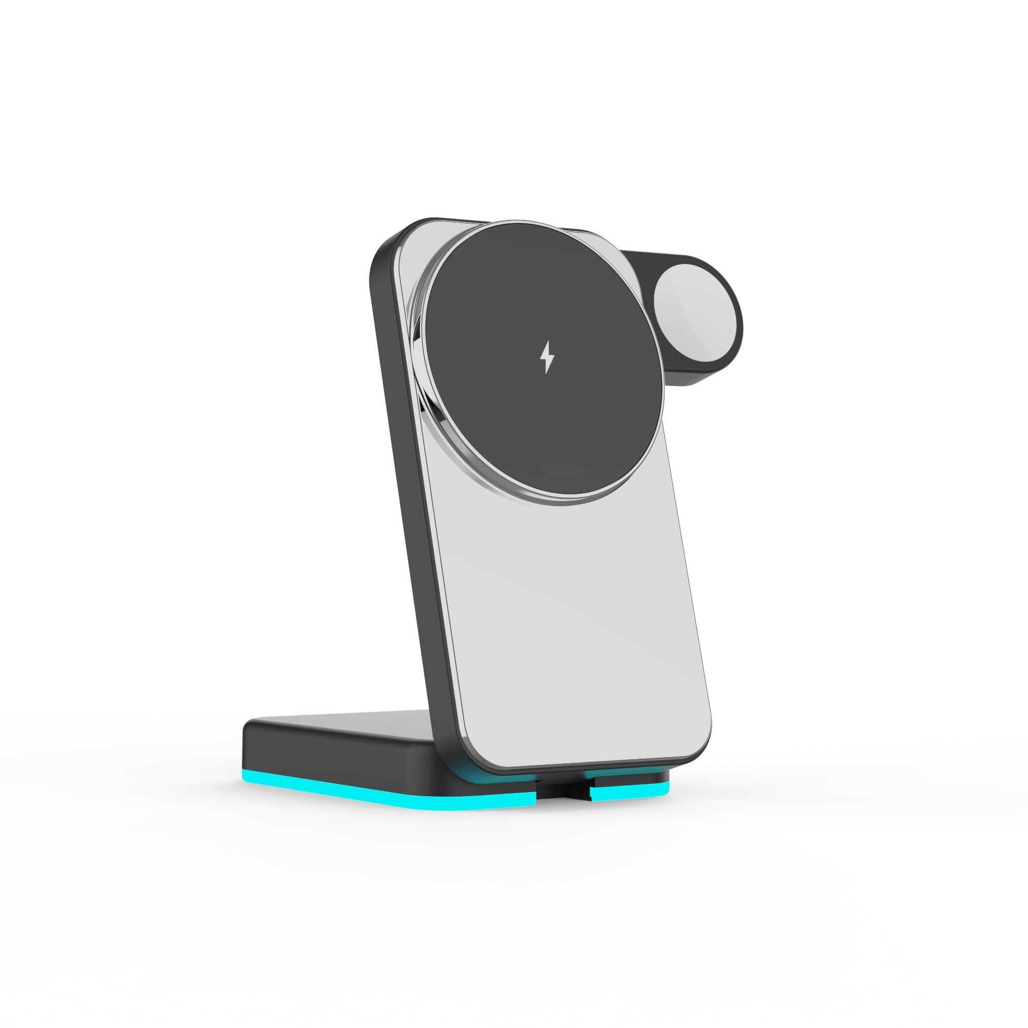 3-in-1 Magnetic Wireless Charging Station for Phone/Earbuds/Watch, 15W Fast Charger, Foldable Stand with RGB Light, Compatible with iPhone 12–17 Series, Includes 1m USB‑C Cable (No Adapter)