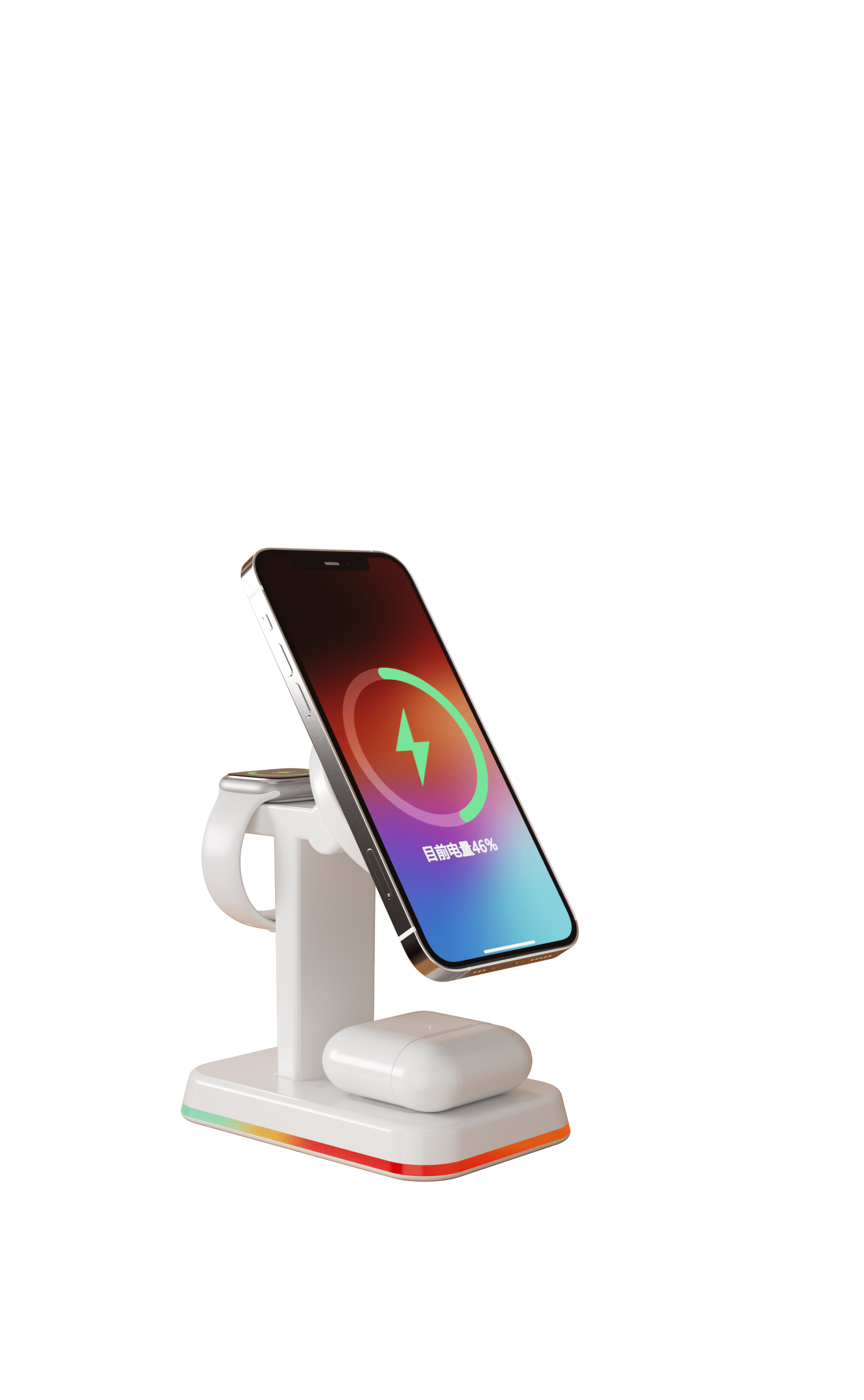 3‑in‑1 Magnetic Wireless Charging Station White, 15W Fast Charger for Phone Earbuds Watch, Foldable Adjustable Stand, USB‑C Cable Included