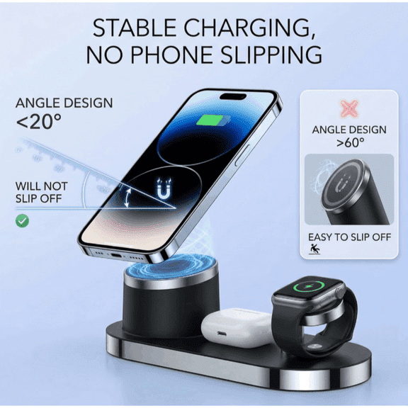 3-in-1 Magnetic Wireless Charging Station for iPhone, Apple Watch & AirPods 18W Fast Charging Dock, Compatible with iPhone 17/16/15/14/13/12 Series