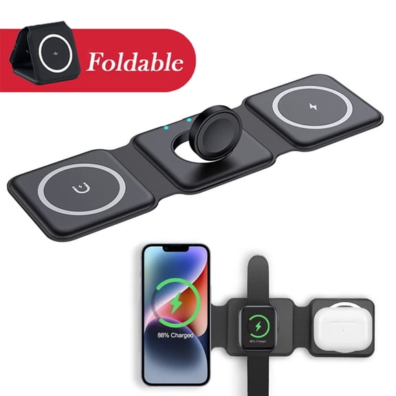 3-in-1 Magnetic Wireless Charging Station for iPhone 12-16/Pro/Max & AirPods, Foldable Travel Dock, Fast Charging Pad Compatible for Apple Watch & Android Phones