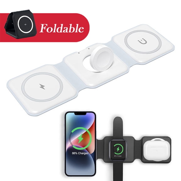 3-in-1 Magnetic Wireless Charging Station for iPhone 12-16/Pro/Max & AirPods, Foldable Travel Dock, Fast Charging Pad Compatible for Apple Watch & Android Phones