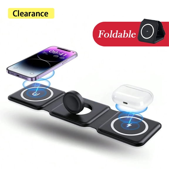 3-in-1 Magnetic Wireless Charging Station for iPhone 12-16/Pro/Max & AirPods, Foldable Travel Dock, Fast Charging Pad Compatible for Apple Watch & Android Phones