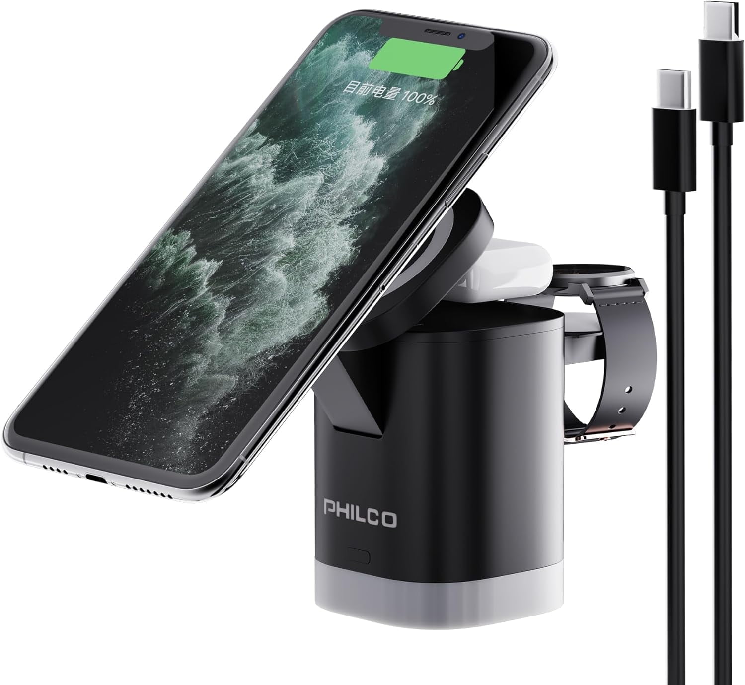 3-in-1 Magnetic Wireless Phone Charger, 15W Mag-Safe Charging Station for Apple Products iPhone 11/12/13/14/15/16, AirPods & Apple Watch with LED Lighting, Fast & Efficient for Home, Office & Travel