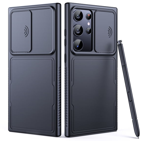 3 in 1 Magnetic for Samsung Galaxy S24 Ultra Case with Slide Camera Cover&2 Screen Protectors(Black)