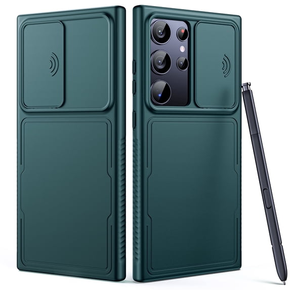 3 in 1 Magnetic for Samsung Galaxy S24 Ultra Case with Slide Camera Cover&2 Screen Protectors(Green)