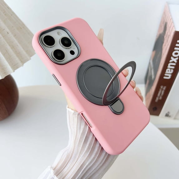 3-in-1 Magnetic for iPhone 15 Pro Case with Rotatable Ring Holder Stand, Drop-Proof Shockproof Protective Case, Compatible with Mag-Safe Kickstand Phone Cover for iPhone 15 Pro, Pink