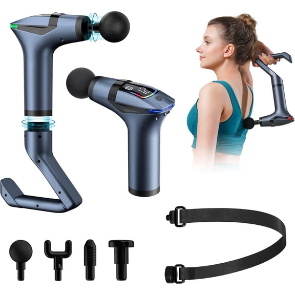 3-in-1 Massage Gun Extended Handle & Belt with 12 Speed Levels & 4 Replaceable Heads for Athletes, Gym Recovery and Seniors Back Pain, Back Massage Belt & Extended Handle Deep Tissue Massage