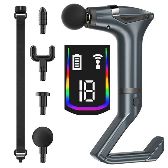 Cshidworld 3-in-1 Massage Gun with Extension Handle Holder, Deep Tissue Massager Gun , Professional Percussion Muscle Massage Gun for Athletes, LED Display Portable Electric Sport Massager