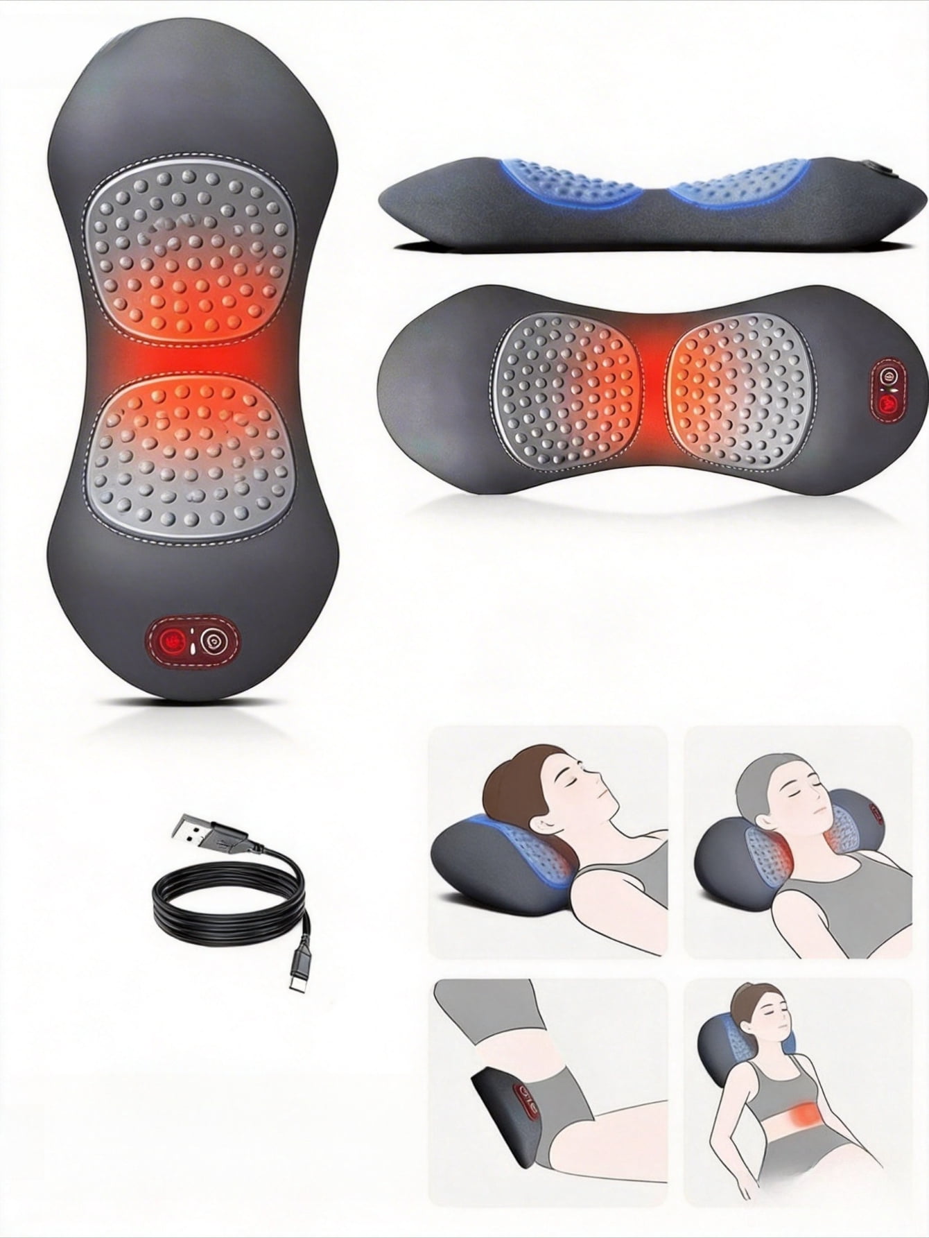 3-in-1 Massager Lumbar Support Pillow, Electric Back Massager with Heat ...