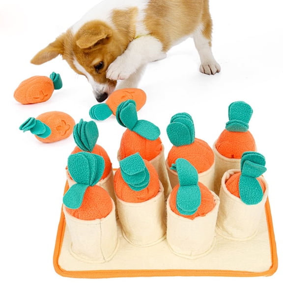3 in 1 Mat for Dogs, Dog Enrichment Toys with 8 Plush Squeaky Chew Carrots, Puzzle Treat Toy for Stress Relief (Large)