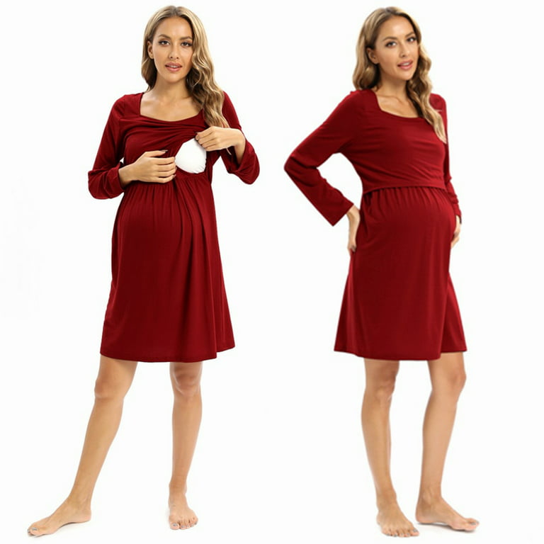 Inadays Women's Nursing Nightgown Short Sleeve Maternity Nursing Gowns for  Breastfeeding Sleepwear Dress for Hospital, Gray, M