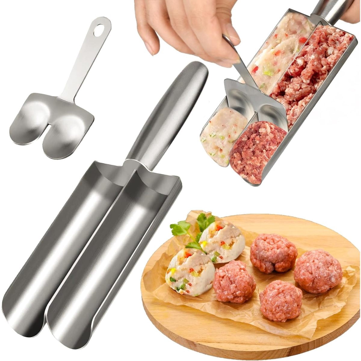 Baller Maker 3-in-1 Meatball Maker Tool, Stainless Steel Meat Baller Maker, Kitchen ...