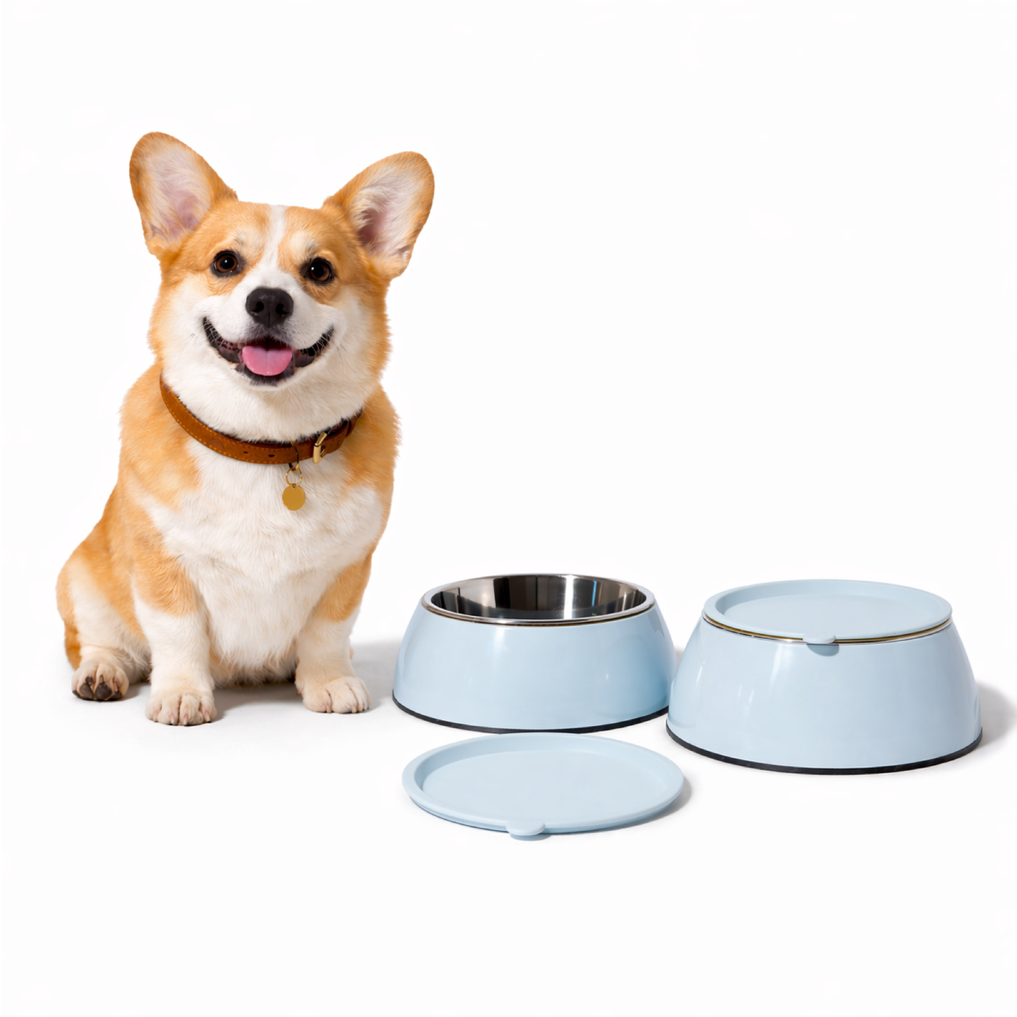 3 in 1 Melamine Dog Bowl Set with Lid Medium Blue Small