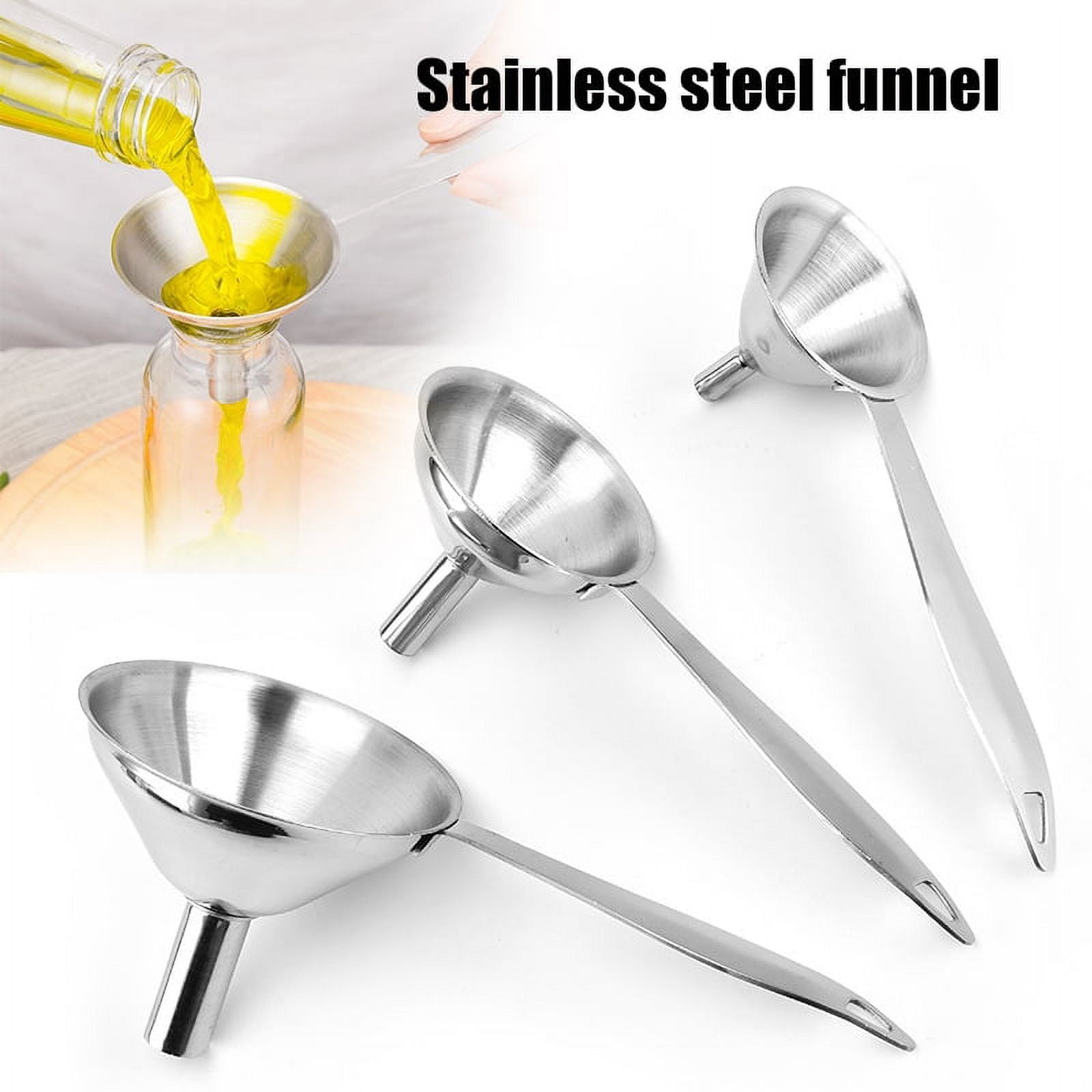 2Pack 3 in 1 Metal Funnels for Filling Bottles Stainless Steel Small  Kitchen Funnel Set for Transferring Essential Oils Liquid Fluid Spice Dry  Ingredients Powder, Durable and Dishwash Safe 