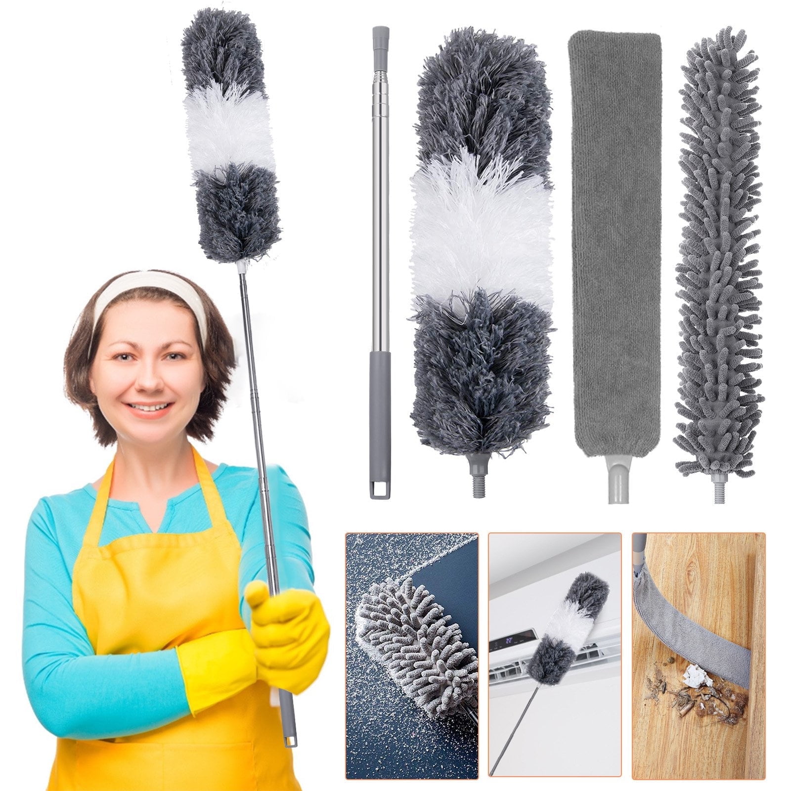 3 in 1 Microfiber Dusters Detachable with Extension Pole 30-100 Duster  Cleaning Kit