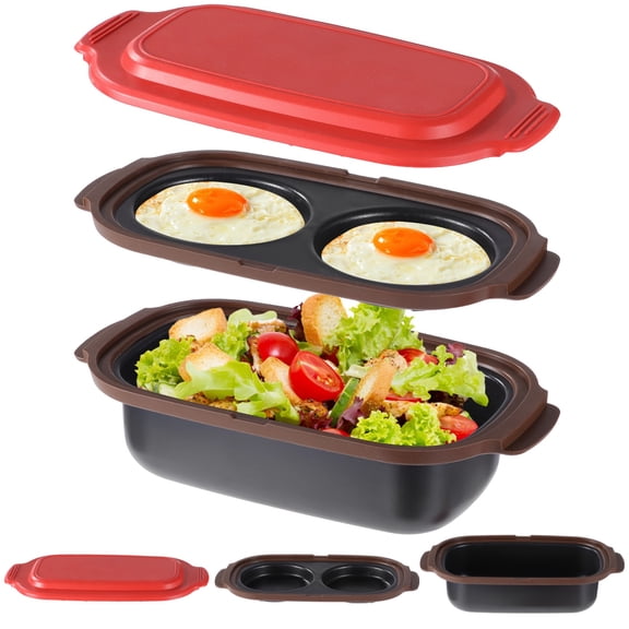 3-in-1 Microwave Egg Cooker and Microwave Grill Pan Set with Lid, Non-Stick Double Cavity Omelet Cooker, Multi-Use Cookware for Quick Steak, Meat, Pizza, Veggies