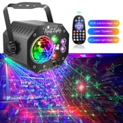 3-in-1 Mini Disco Party Light, RGB LED DJ Light with Strobe, Red & Green Star Projection, Sound Activated, Remote Control