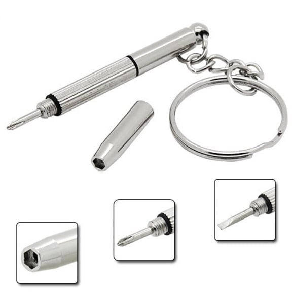 3-in-1 Mini Eyeglass Screwdriver Set with Keyring - Flat, Phillips & Star Bits for Watch, Phone & Sunglasses Repair, Portable Tool Kit