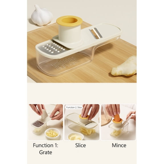 3-in-1 Mini Ginger & Garlic Grinder Handheld Mandoline Slicer & Grater with Hand Guard, Super Thin Cutter for Camping, Cooking & Picnic Use TIKA