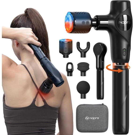 3-in-1 Mini Massage Gun with Heat and Cold, Deep Tissue Percussion Massager, Portable Handheld with Detachable Handle, 5 Attachments, Small and Quiet, Black