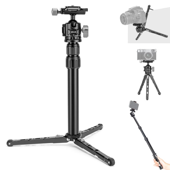 3-in-1 Mini Tripod Selfie Stick with Ball Head for Camera Phone | Cold Shoe Mount, 360 Rotation, Extension Pole 7.87"-23.2", Mantis Hook, Aluminum 480g, for Vlogging DSLR Action Cam Travel