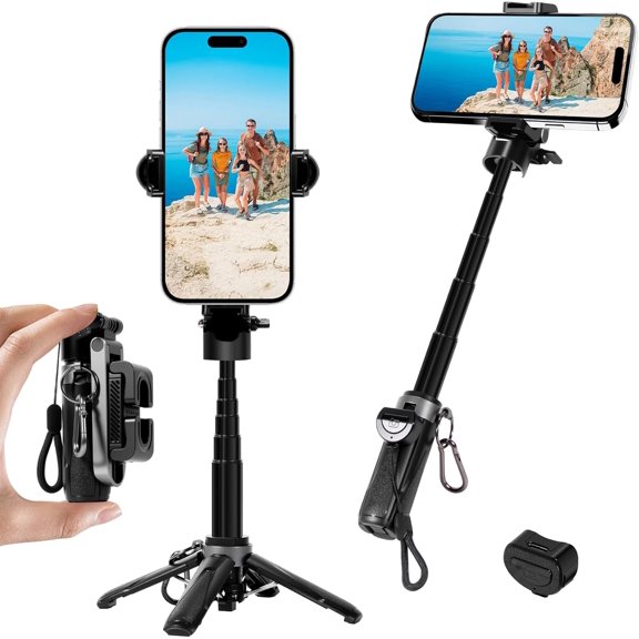 3-in-1 Mini Tripod, Selfie Stick for iPhone, Tripod for iPhone with Remote Control, Lightweight Travel Tripods for Selfie Video Recording, Compatible with 4-7 Inch iOS/Android Phones