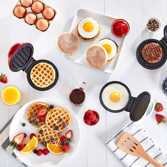 3 in 1 Mini Waffle Maker + Grill + Griddle - Red//White