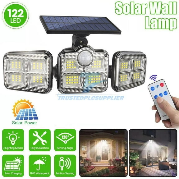 3-in-1 Mode Solar Motion Sensor Light, Dimming & Always On Options, 122 LED Bright Light, Easy Installation for Outdoor Use
