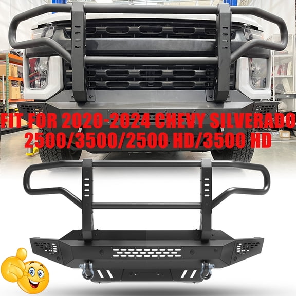 3 in 1 Modular Front Bumper & Side Wings & Bull Bar Fit for 2020-2024 Chevy Silverado 2500/3500/2500 HD/3500 HD w/2*D-Rings & 4*LED Pod Lights