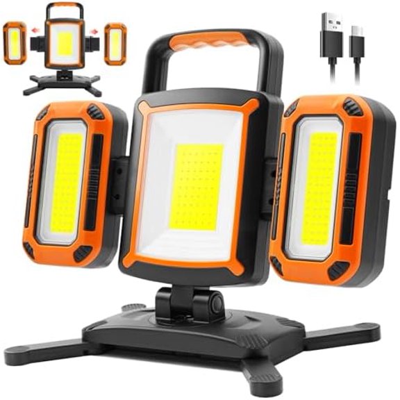 3-in-1 Modular Rechargeable Work Light, 50W 5000LM Portable LED Work Lights with Detachable Dual Side Lights, 9 Modes, 360 Rotation, Magnetic Base & Hooks for Workshop Jobsite Repair Camping