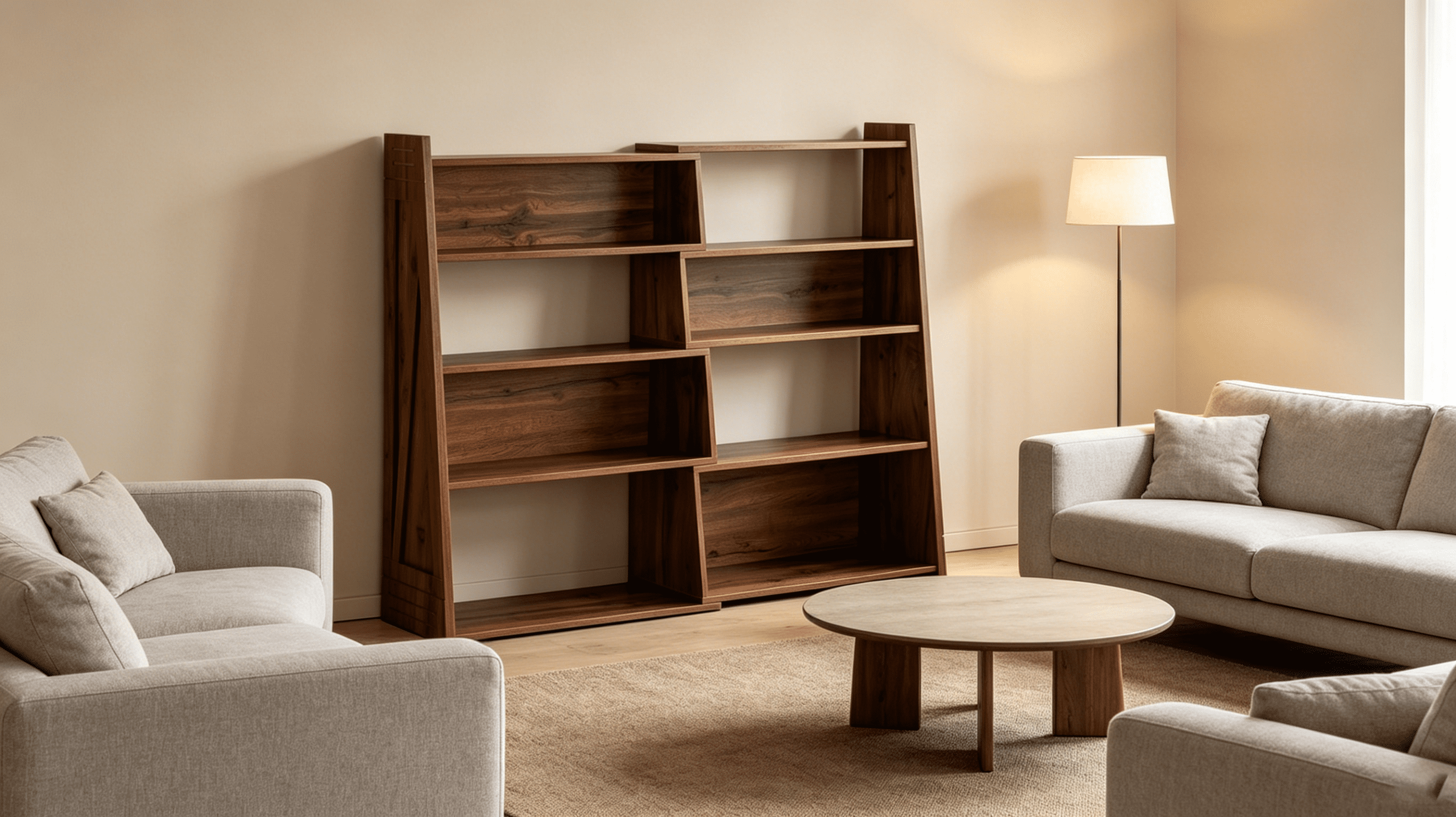 3-in-1 Modular Walnut Bookshelf, Asymmetrical Staggered Open Display Shelf, Convertible Freestanding Storage Bookcase for Living Room Bedroom Study Entryway Corner