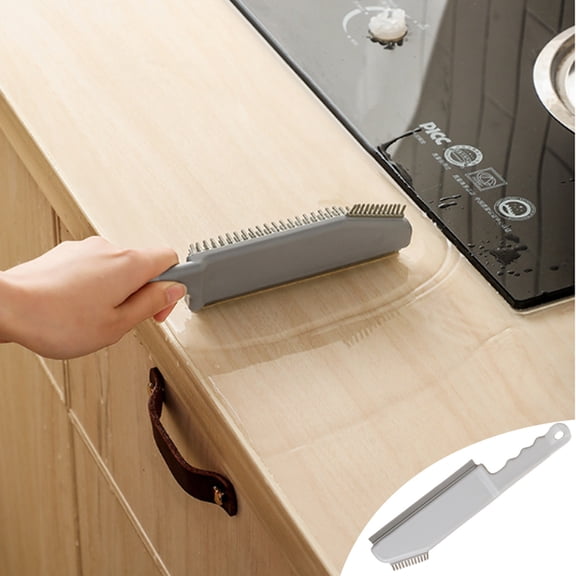 3 in 1 Multi-Functional Silicone Cleaning Brush and Scraper – 9.8 x 2.4 x 1in, Soft Bristles, Ergonomic Handle for Kitchen Tiles and Gaps(Gray)